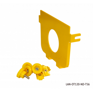 Торцевая заглушка оптического лотка 120 мм и кабельного спуска LAN-OT120-OB, с отверстием под трубу, желтая