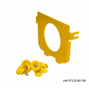 Торцевая заглушка оптического лотка 120 мм и кабельного спуска LAN-OT120-OB, с отверстием под трубу, желтая