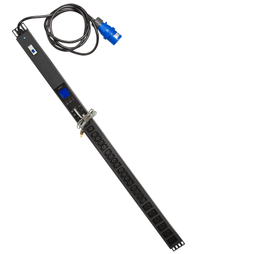 Вертикальный блок розеток с общим мониторингом по IP, 1-фазный, 32A, 6xC19 + 18xC13, шнур 3 метра, вилка IEC309