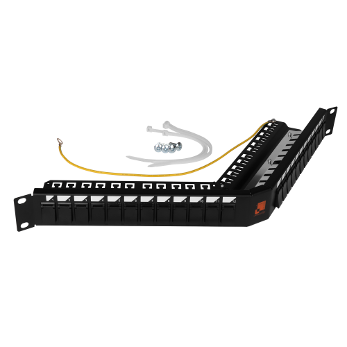 Патч-панель наборная 19" угловая со шторками, экранированная, 24 порта, 1U