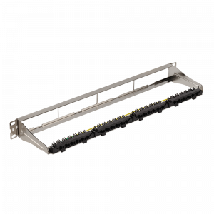 Патч-панель модульная 19", экранированная, на 4 вставки, 1U, с задним органайзером с фиксаторами кабеля