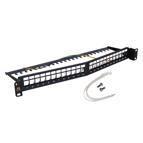 Патч-панель наборная 19" угловая заглубленная, экранированная, 24 порта, 1U