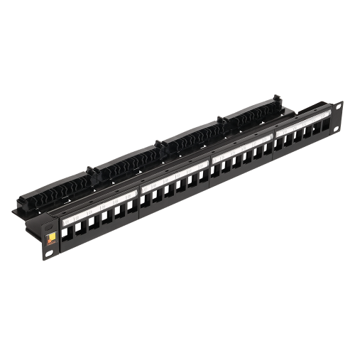 Патч-панель наборная 19", неэкранированная, 24 порта, 1U, с задним органайзером с фиксаторами кабеля
