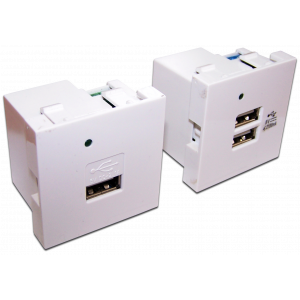 Модуль USB-зарядки, без шторки, 2.1A/5V, 45x45, белый