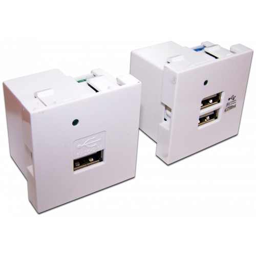 Модуль USB-зарядки, без шторки, 2.1A/5V, 45x45, белый