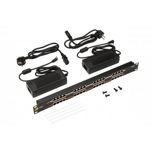 Панель POE 19", 16 портов, с двумя блоками питания 48V, 120W
