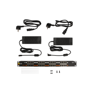 Панель POE 19", 16 портов, с двумя блоками питания 48V, 120W