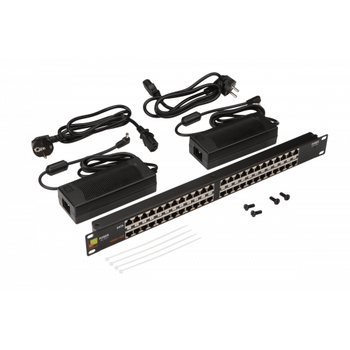 Панель POE 19", 24 порта, с двумя блоками питания 48V, 120W