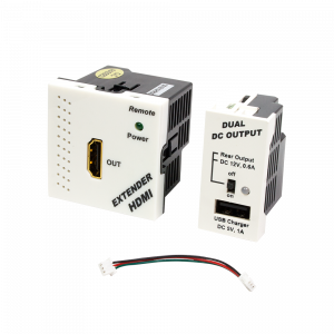 Конвертор RJ45-HDMI, приемник + блок питания, формата Mosaic, 45x45мм + 22.5х45мм, белые