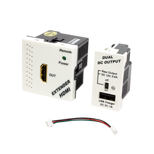 Конвертор RJ45-HDMI, приемник + блок питания, формата Mosaic, 45x45мм + 22.5х45мм, белые