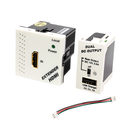 Конвертор RJ45-HDMI, передатчик + блок питания, формата Mosaic, 45x45мм + 22.5х45мм, белые