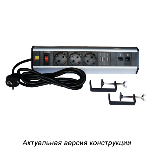 Блок розеток: 3 эл. модуля, 2 USB модуля, 2 порта кат.6