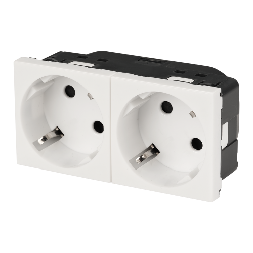 Модуль розеточный Mosaic двойной 45х90 мм с заземлением и шторками, безвинтовое подключение