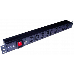 Блок розеток 19", 1-фазный с выключателем, 10A / 250V, 9xC13, без шнура питания, разъем C14