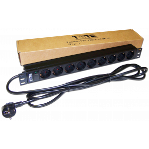 Блок розеток 19", 1-фазный без выключателя, 16A / 250V, 9xSchuko, шнур 3.0 м, вилка Schuko
