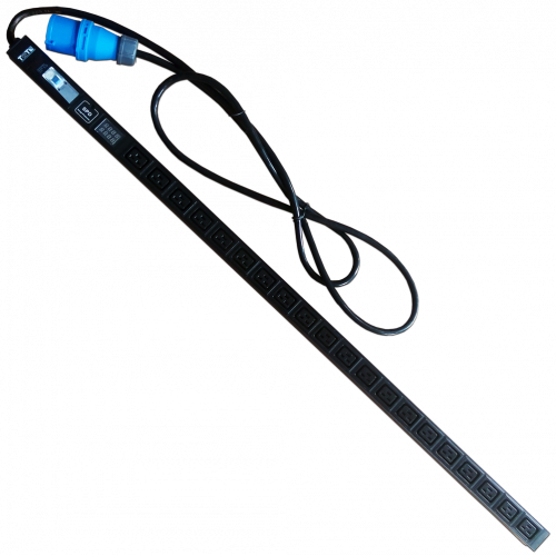 Вертикальный блок розеток, 20xC19, 250V, 32A, A/V-метр, шнур 3 метра, вилка IEC309