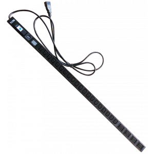 Блок розеток вертикальный, 1-фазный с автоматом, A/V-метр, 16A / 250V, 4xC19 + 20xC13, шнур 3.0 м, разъем C20