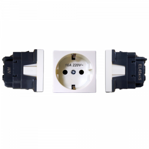 Розетка электрическая Mosaic 45x45, нем. ст., 2K+3, 16A, со шторками (в сборе)